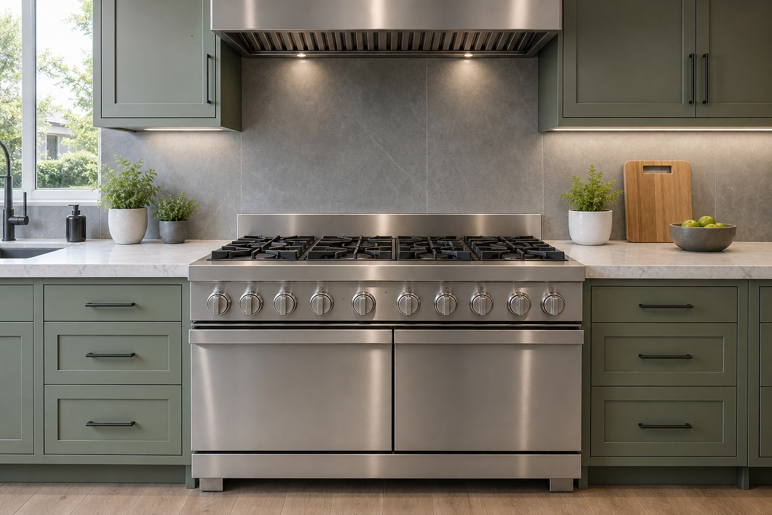 Viking professional range and built-in refrigeration in a bright Dublin kitchen